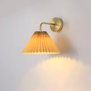 Bedroom Brown Pleated Fabric Shade Cone Wall Sconce Image - 11