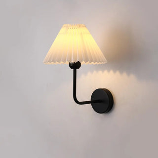 Bedroom Brown Pleated Fabric Shade Cone Wall Sconce Image - 12