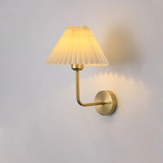 Bedroom Brown Pleated Fabric Shade Cone Wall Sconce Image - 13