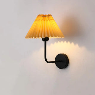 Bedroom Brown Pleated Fabric Shade Cone Wall Sconce Image - 14