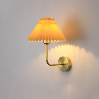 Bedroom Brown Pleated Fabric Shade Cone Wall Sconce Image - 15