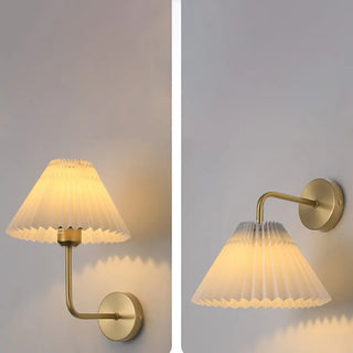Bedroom Brown Pleated Fabric Shade Cone Wall Sconce Image - 16