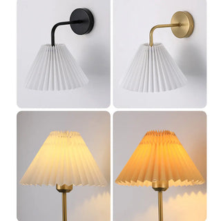 Bedroom Brown Pleated Fabric Shade Cone Wall Sconce Image - 17