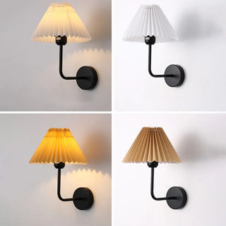 Bedroom Brown Pleated Fabric Shade Cone Wall Sconce Image - 18