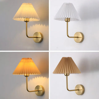 Bedroom Brown Pleated Fabric Shade Cone Wall Sconce Image - 19