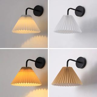 Bedroom Brown Pleated Fabric Shade Cone Wall Sconce Image - 20
