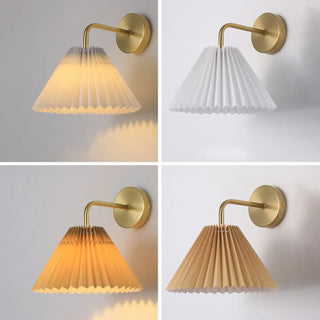 Bedroom Brown Pleated Fabric Shade Cone Wall Sconce Image - 21