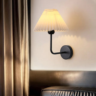 Bedroom Brown Pleated Fabric Shade Cone Wall Sconce Image - 25