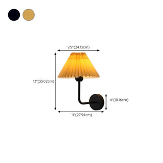 Bedroom Brown Pleated Fabric Shade Cone Wall Sconce #size