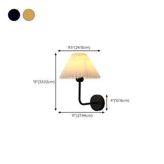 Bedroom Brown Pleated Fabric Shade Cone Wall Sconce Image - 28