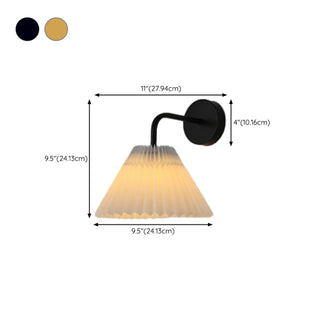 Bedroom Brown Pleated Fabric Shade Cone Wall Sconce Image - 30