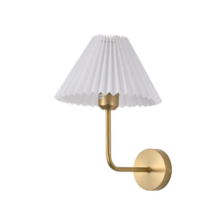 Bedroom Brown Pleated Fabric Shade Cone Wall Sconce Image - 5