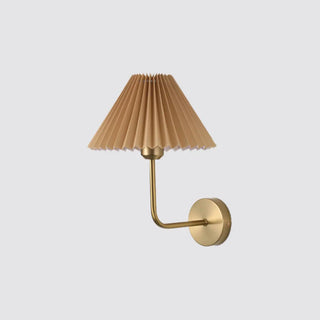 Bedroom Brown Pleated Fabric Shade Cone Wall Sconce Image - 6