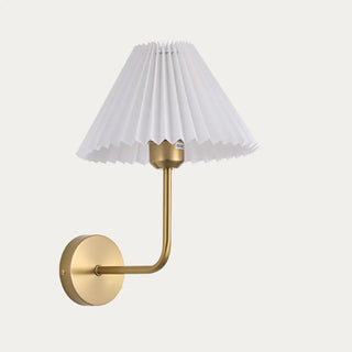 Bedroom Brown Pleated Fabric Shade Cone Wall Sconce Image - 7