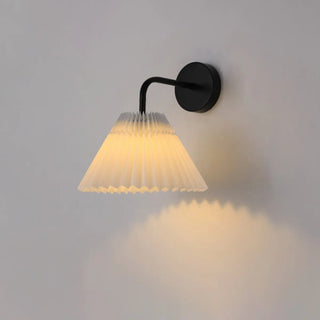 Bedroom Brown Pleated Fabric Shade Cone Wall Sconce Image - 8