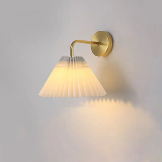 Bedroom Brown Pleated Fabric Shade Cone Wall Sconce Image - 9