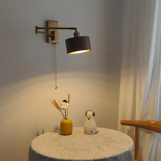 ZOWALA - Contemporary Cylinder Swing Arm Wood Brown Wall Light Image - 1