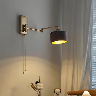 ZOWALA - Contemporary Cylinder Swing Arm Wood Brown Wall Light Image - 2