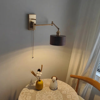 ZOWALA - Contemporary Cylinder Swing Arm Wood Brown Wall Light Image - 3