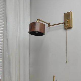 ZOWALA - Contemporary Cylinder Swing Arm Wood Brown Wall Light Image - 4