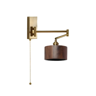 ZOWALA - Contemporary Cylinder Swing Arm Wood Brown Wall Light Image - 5