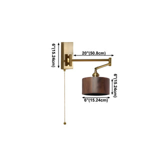 ZOWALA - Contemporary Cylinder Swing Arm Wood Brown Wall Light #size