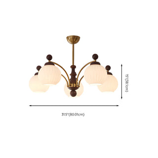 ZOWALA - Ball Glass Wood Brown Downrod Living Room Chandelier Image - 11