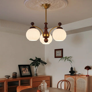 ZOWALA - Ball Glass Wood Brown Downrod Living Room Chandelier Image - 3