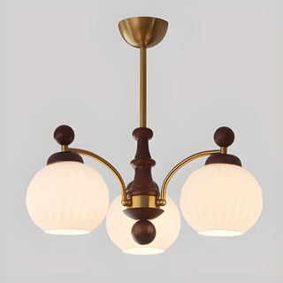 ZOWALA - Ball Glass Wood Brown Downrod Living Room Chandelier Image - 4