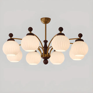 ZOWALA - Ball Glass Wood Brown Downrod Living Room Chandelier Image - 5