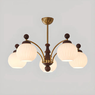 ZOWALA - Ball Glass Wood Brown Downrod Living Room Chandelier Image - 6