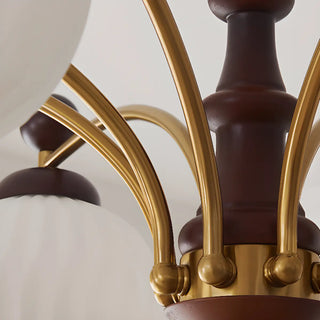 ZOWALA - Ball Glass Wood Brown Downrod Living Room Chandelier Image - 8