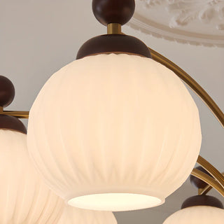 ZOWALA - Ball Glass Wood Brown Downrod Living Room Chandelier Image - 9