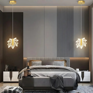 ZOWALA - Modern Maple Clear Acrylic Leaf Bedroom Pendant Light Image - 4