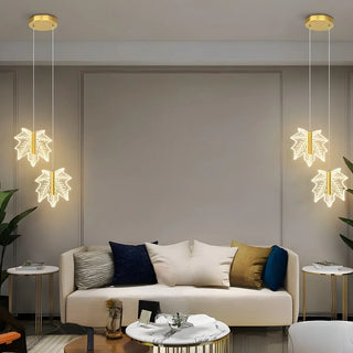 ZOWALA - Modern Maple Clear Acrylic Leaf Bedroom Pendant Light Image - 5