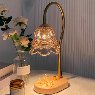 ZOWALA - Modern Clear Glass Flower Shade Wood Base Table Lamp Image - 1