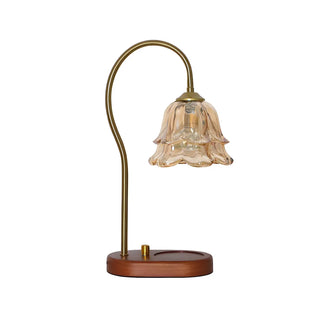 ZOWALA - Modern Clear Glass Flower Shade Wood Base Table Lamp Image - 13