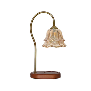 ZOWALA - Modern Clear Glass Flower Shade Wood Base Table Lamp Image - 14