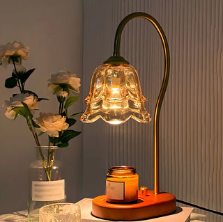 ZOWALA - Modern Clear Glass Flower Shade Wood Base Table Lamp Image - 2