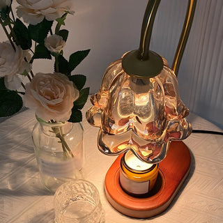 ZOWALA - Modern Clear Glass Flower Shade Wood Base Table Lamp Image - 3