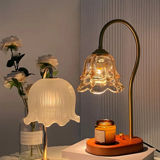 ZOWALA - Modern Clear Glass Flower Shade Wood Base Table Lamp Image - 6