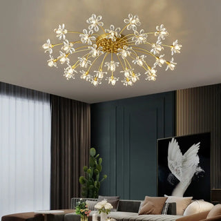 ZOWALA - Gold Floral Crystal Semi-Flush Mount Ceiling Light Image - 1