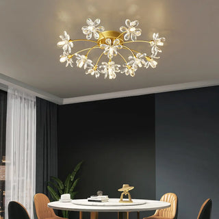 ZOWALA - Gold Floral Crystal Semi-Flush Mount Ceiling Light Image - 14