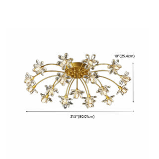 ZOWALA - Gold Floral Crystal Semi-Flush Mount Ceiling Light Image - 16