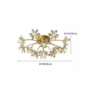ZOWALA - Gold Floral Crystal Semi-Flush Mount Ceiling Light Image - 17