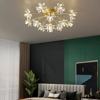 ZOWALA - Gold Floral Crystal Semi-Flush Mount Ceiling Light Image - 2