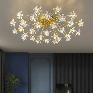 ZOWALA - Gold Floral Crystal Semi-Flush Mount Ceiling Light Image - 3