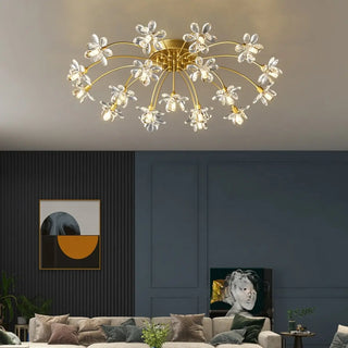 ZOWALA - Gold Floral Crystal Semi-Flush Mount Ceiling Light Image - 4