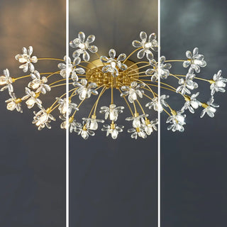 ZOWALA - Gold Floral Crystal Semi-Flush Mount Ceiling Light Image - 12