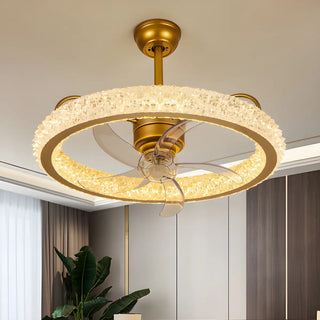 Gold Luxury Crystal Round Remote Ceiling Fan with Light Zowala Image - 1